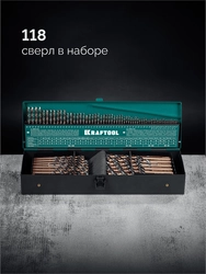 KRAFTOOL Cobalt, 118 шт, (1-13 мм), сталь М42, HSS-Co(8%), набор сверл по металлу (29656-H118) zb  29656-h118
