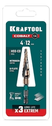 KRAFTOOL COBALT 4-12мм, 9 ступеней, азотирование, винтовая спираль, сверло ступенчатое(29691-4-12-9) zb  29691-4-12-9