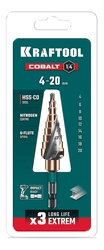 KRAFTOOL COBALT 4-20мм, 9 ступеней, азотирование, винтовая спираль, сверло ступенчатое(29691-4-20-9) zb  29691-4-20-9