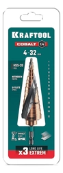 KRAFTOOL COBALT 4-32мм, 15 ступеней, азотирование, винтовая спираль, сверло ступенчатое(29691-4-32-15) zb  29691-4-32-15