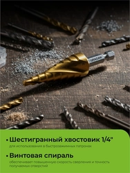 URAGAN 4-20мм, 9 ступеней, винтовая спираль, сверло ступенчатое(29658-4-20-9) zb  29658-4-20-9