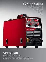 ЗУБР СИНЕРГИЯ, MIG / MAG, FCAW, MMA, TIG, 210 А, полуавтомат сварочный, с газом / без газа, горелка ПСГ-220 (ПСГ-М7-210) zb  псг-м7-210
