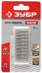 ЗУБР 10 шт, PH3, 25 мм, набор кованых бит (26001-3-25-10) zb  26001-3-25-10