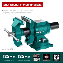KRAFTOOL 3D Multi-Purpose, 125 мм, Чугунные слесарные тиски (32706-125) zb  32706-125