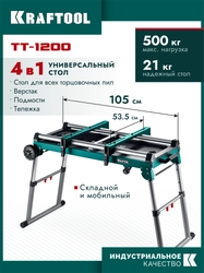 KRAFTOOL TT-1200, 1070x440х770 мм, многофункциональный складной стол (38781) zb  38781