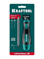 KRAFTOOL Universal-12, PH 0-1-2-3-4, PZ 1-2-3-4, SL 5, 6, 8 мм, 12-в-1, универсальная переставная отвертка с двусторонним стержнем (26168) zb  26168_z01