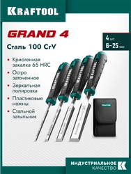 KRAFTOOL GRAND-4 набор стамесок-долот с двухкомпонентной рукояткой, 4 шт zb  1818-h4