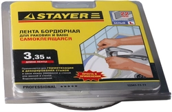 STAYER 3.35 м х 22 мм х 3.35 м, профиль L, белая, бордюрная лента для ванн и раковин, Professional (12341-11-11) zb  12341-11-11