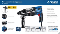 ЗУБР 28 мм, 900 Вт, перфоратор SDS Plus, мет. корпус, Профессионал (ЗП-2890 М) zb  зп-2890 м