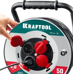 KRAFTOOL КГ 3х2.5 50м 4000Вт IP44, HEAVY DUTYСиловой удлинитель на стальной катушке (55086-50) zb  55086-50_z01
