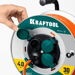 KRAFTOOL ПВС 3х2.5 30м 4000Вт IP44, Силовой удлинитель на стальной катушкеEXPERT (55089-30) zb  55089-30