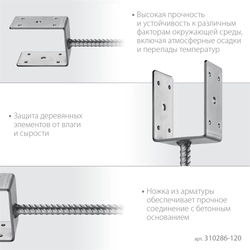 ЗУБР  ОС-U, 121 x 120 x 60 мм, U-образное основание столба (310286-120) 310286-120