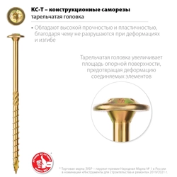 ЗУБР  КС-Т, 100 х 6.0 мм, TX30, тарельчатая головка, желтый цинк, 100 шт, конструкционный саморез, Профессионал (30051-60-100) 30051-60-100