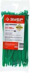 ЗУБР  КС-З1, 3.6 x 200 мм, нейлон РА66, 100 шт, зеленые, кабельные стяжки, Профессионал (309060-36-200) 309060-36-200