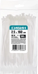 СИБИН  ХС-Б, 2.5 x 160 мм, нейлон РА66, 100 шт, белые, хомуты-стяжки (3786-25-160) 3786-25-160