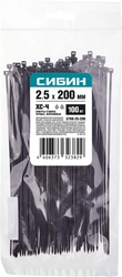 СИБИН  ХС-Ч, 2.5 x 200 мм, нейлон РА66, 100 шт, черные, хомуты-стяжки (3788-25-200) 3788-25-200