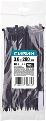 СИБИН  ХС-Ч, 3.6 x 200 мм, нейлон РА66, 100 шт, черные, хомуты-стяжки (3788-36-200) 3788-36-200