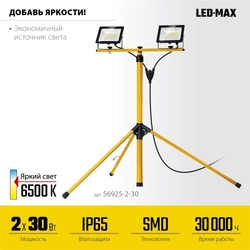 STAYER  LED-MAX, 2 х 30 Вт, 6500 К, IP 65, 1.6 м, светодиодные прожекторы на штативе (56925-2-30) 56925-2-30