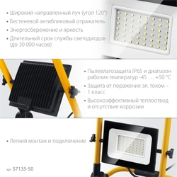 STAYER  LED-MAX, 50 Вт, 6500K, IP 65, переносной светодиодный прожектор (57135-50) 57135-50