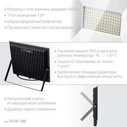 ЗУБР  ПСК-100, 100 Вт, 6500 К, IP 65, светодиодный прожектор, Профессионал (57141-100) 57141-100