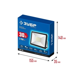 ЗУБР  ПСК-30, 30 Вт, 6500 К, IP 65, светодиодный прожектор, Профессионал (57141-30) 57141-30