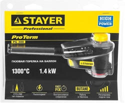 STAYER  ProTerm Turbo, PG 300, 1300°C, турбо нагрев + 30%, газовая горелка с пьезоподжигом на баллон с цанговым соединением(55582) 55582