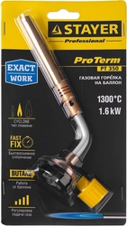 STAYER  ProTerm Turbo, PT 350, 1300°C, турбо нагрев + 30%, газовая горелка на баллон с цанговым соединением, Professional (55586) 55586