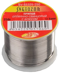 СВЕТОЗАР  ПОС 30, 1 мм, 250 г, трубка с флюсом, катушка, припой (SV-55325-250) SV-55325-250