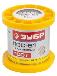 ЗУБР  100 г, 0,8 мм, трубка, ПОС 61, припой (55450-100-08C) 55450-100-08C