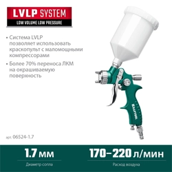 KRAFTOOL  AirFlat, LVLP, 1.7 мм, пневматический краскопульт с верхним бачком (06524-1.7) 06524-1.7