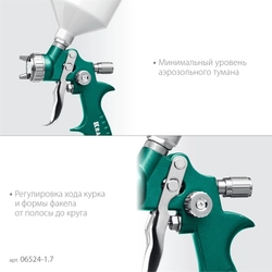 KRAFTOOL  AirFlat, LVLP, 1.7 мм, пневматический краскопульт с верхним бачком (06524-1.7) 06524-1.7