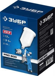 ЗУБР  PRO 600, HVLP, 1.7 мм, пневматический краскопульт с верхним бачком, Профессионал (06563-1.7) 06563-1.7_z01