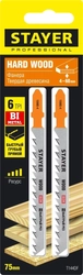 STAYER  T144DF, 2 шт, 75 мм / 4 мм,T-хвост., Bi-Metal, высокий ресурс, по тверд. дереву, полотна для лобзика, Professional (15985-4) 15985-4_z02