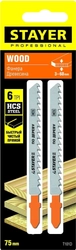 STAYER  T101D, T-хвост., HCS сталь, по дереву/ДСП/ДВП, шаг зуба 4 мм (6TPI), раб. длина 75 мм, 2 шт, полотна для лобзика, Professional (15990-4) 15990-4_z02