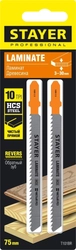 STAYER  T101BR, 2 шт, 75 мм / 2.5 мм, T-хвост., HCS сталь, обратный рез по ламинату/фанере, полотна для лобзика, Professional (15991-2.5) 15991-2.5_z02