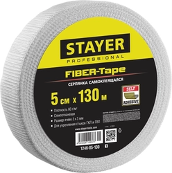 STAYER  FIBER-Tape, 5 см х 130 м, 3 х 3 мм, самоклеящаяся серпянка, Professional (1246-05-130) 1246-05-130_z01