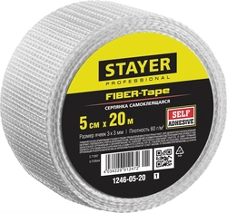 STAYER  FIBER-Tape, 5 см х 20 м, 3 х 3 мм, самоклеящаяся серпянка, Professional (1246-05-20) 1246-05-20_z01