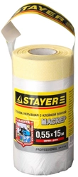 STAYER  15 м, 0.55 м, 9 мкм, с клейкой лентой маскер, защитная пленка, Professional (12255-055-15) 12255-055-15