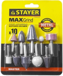 STAYER  10 предм., хвостовик d 3.2 / 6.0 мм, набор абразивных минишарошек-насадок (2989-H10) 2989-H10
