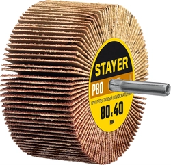STAYER  d 80 x 40 мм, P80, на шпильке d 6 мм, круг шлифовальный лепестковый (36609-080) 36609-080
