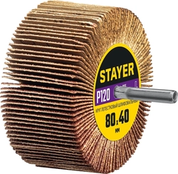 STAYER  d 80 x 40 мм, P120, на шпильке d 6 мм, круг шлифовальный лепестковый (36609-120) 36609-120