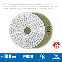 ЗУБР  100 мм, №800, мокрое шлифование, алмазный гибкий шлифовальный круг АГШК, Профессионал (29866-800) 29866-800