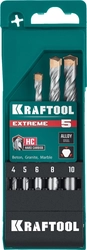 KRAFTOOL  Extreme, 5 шт: 4-5-6-8-10 мм, трехгранный хвостовик, набор сверл по бетону (29166-H5) 29166-H5