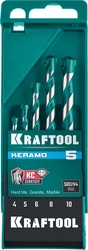 KRAFTOOL  Keramo, 5 шт: 4-5-6-8-10 мм набор сверл по керамограниту с твердосплавной пластиной, 29175-H5 29175-H5