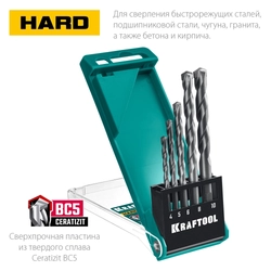 KRAFTOOL  Hard, 5 шт: 4-5-6-8-10 мм, набор сверл по по твёрдым материалам, 29177-H5 29177-H5