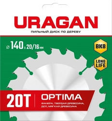URAGAN  Optima, 140 х 20/16 мм, 20Т, пильный диск по дереву (36801-140-20-20) 36801-140-20-20_z01