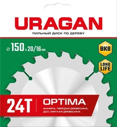 URAGAN  Optima, 150 х 20/16 мм, 24Т, пильный диск по дереву (36801-150-20-24) 36801-150-20-24_z01