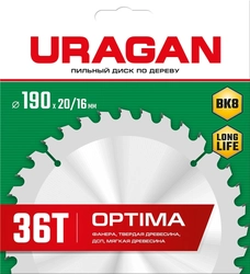 URAGAN  Optima, 190 х 20/16 мм, 36Т, пильный диск по дереву (36801-190-20-36) 36801-190-20-36_z01