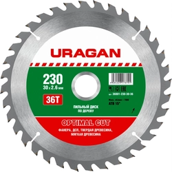 URAGAN  Optimal cut, 230 х 30/20 мм, 36Т, пильный диск по дереву (36801-230-30-36) 36801-230-30-36