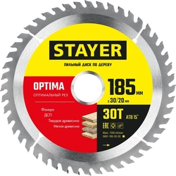 STAYER  Optima, 185 x 30/20 мм, 30T, оптимальный рез, пильный диск по дереву (3681-185-30-30) 3681-185-30-30_z01